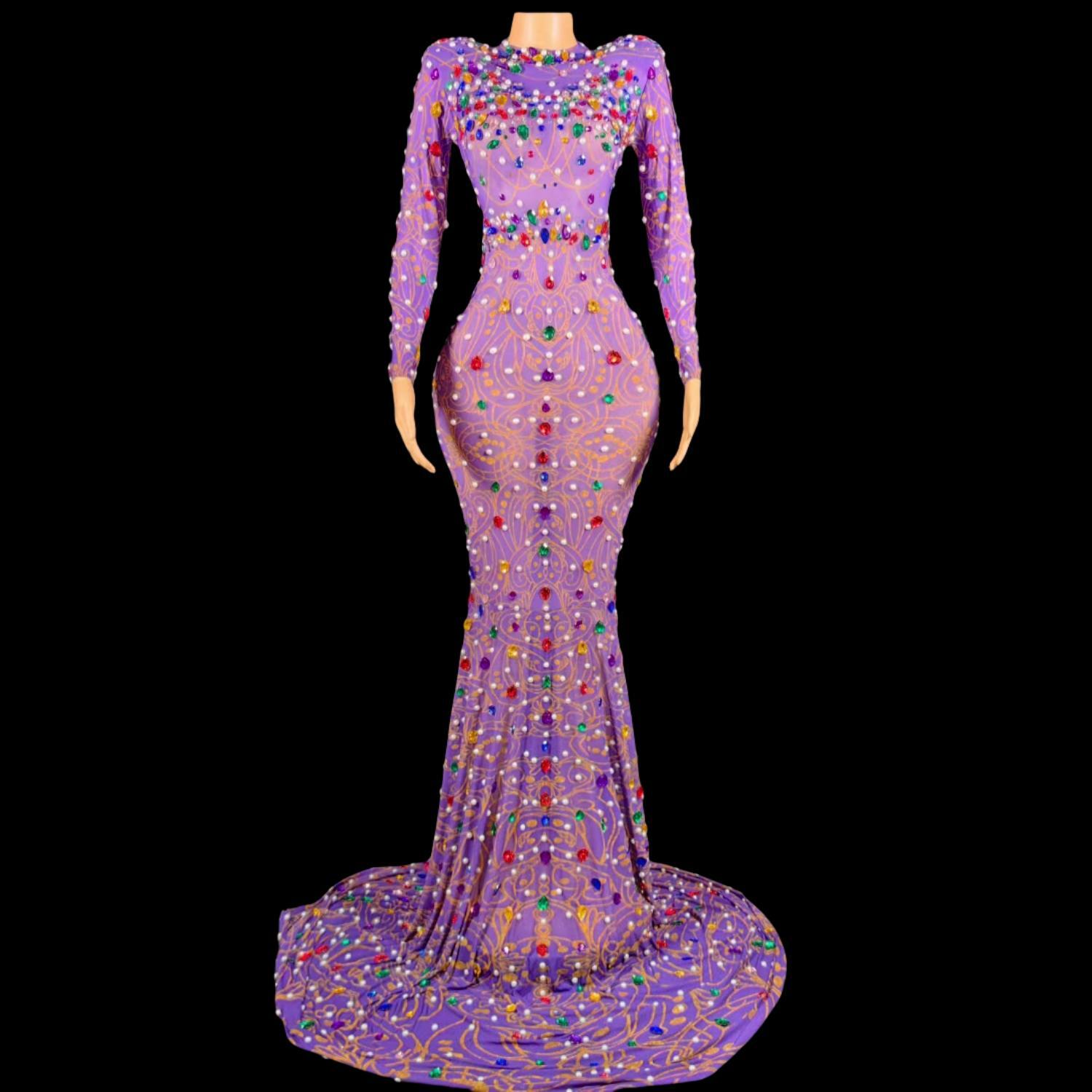 Sparkly Rhinestone Club Party Dress - Vestido de sirena morado con diamantes