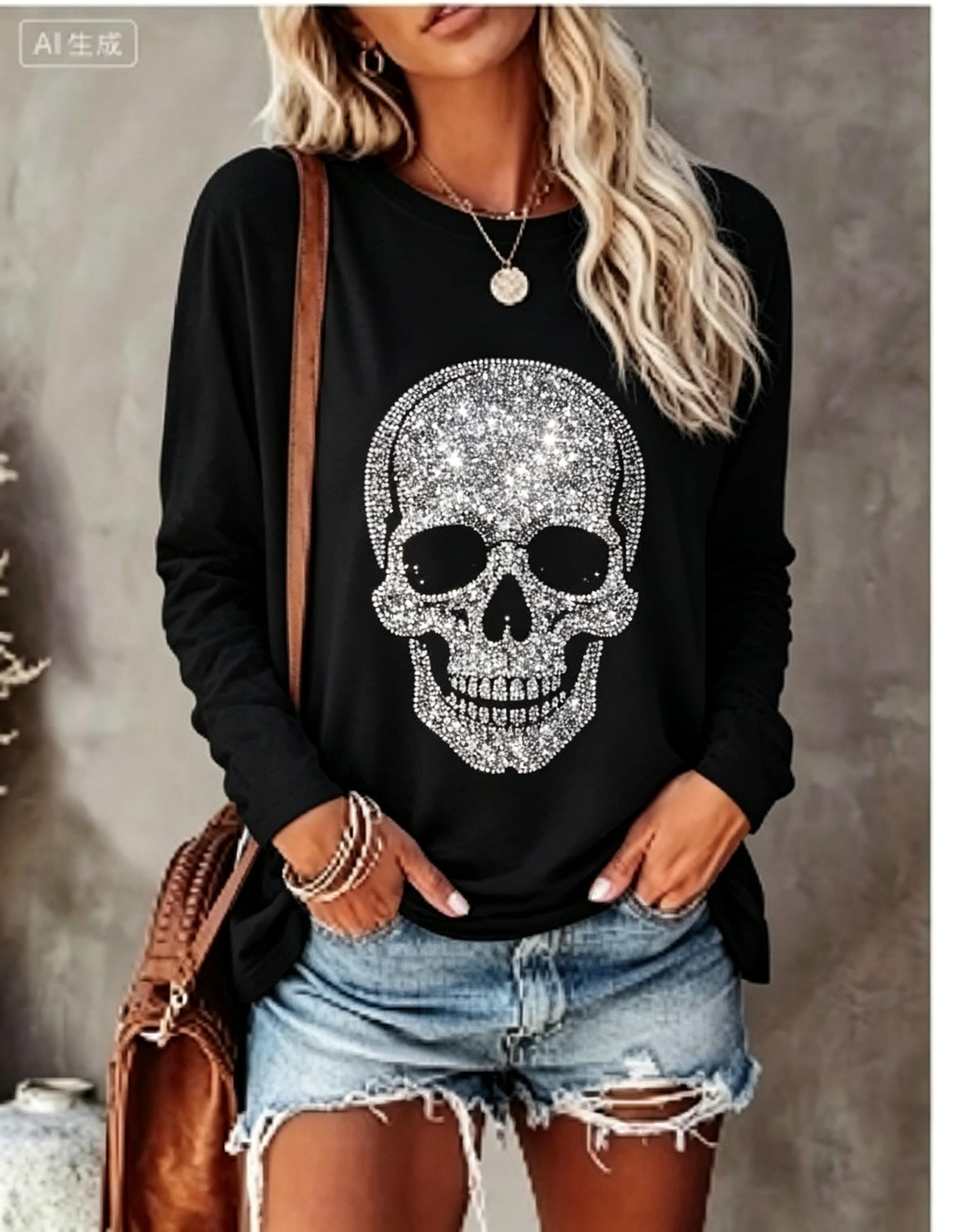 Blouses - Camiseta de manga larga para mujer