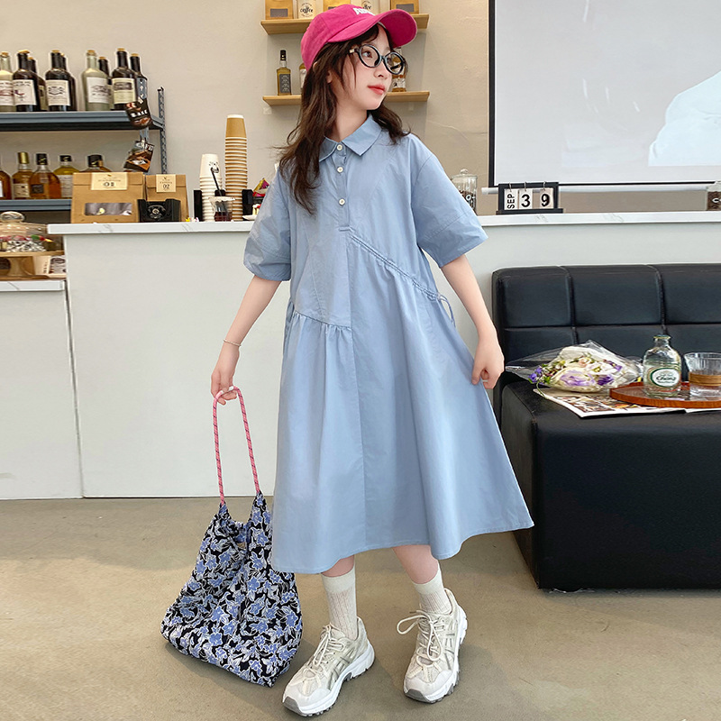 Korean Style A Line Shirt Dress - Ropa coreana para niños, vestido para