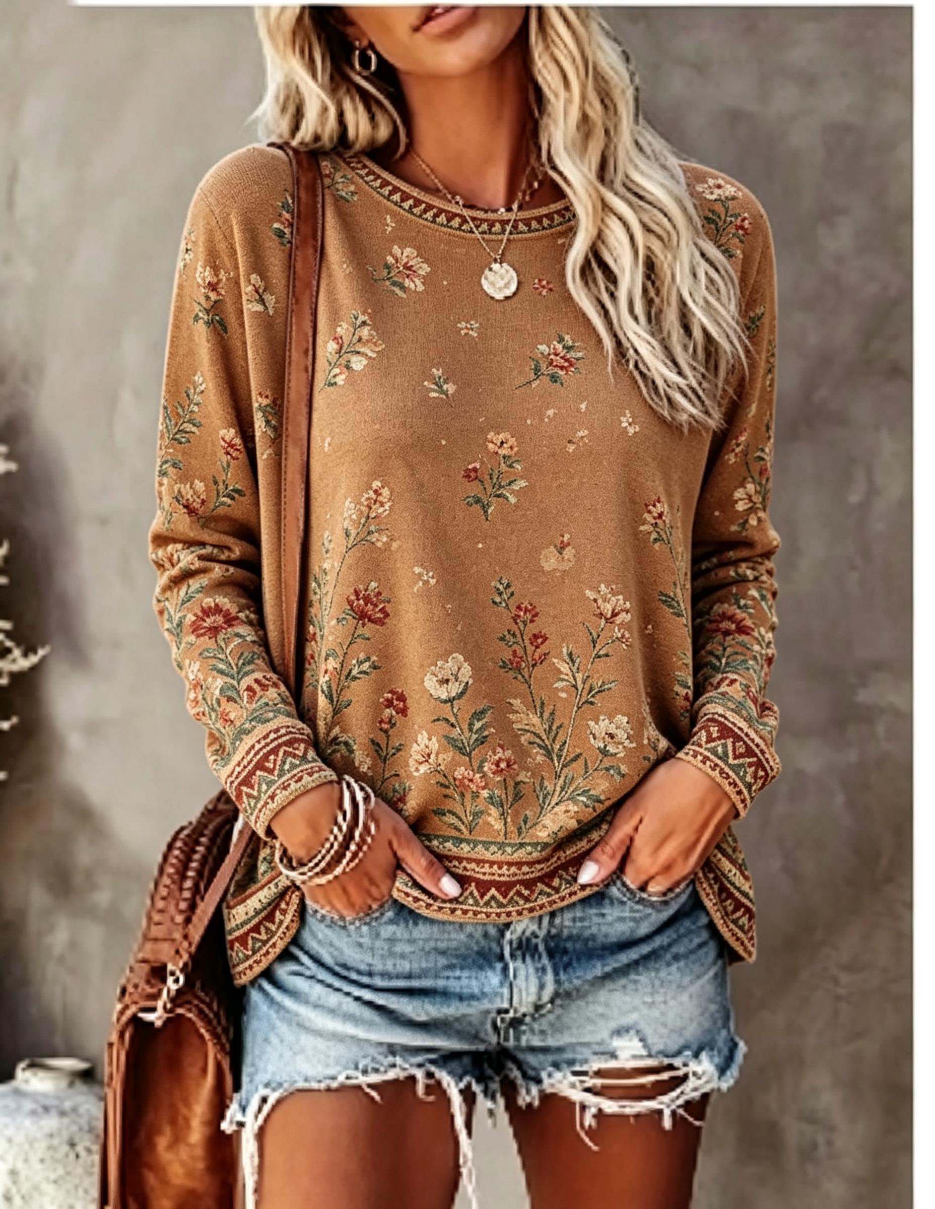 Blouses - Camiseta de manga larga con cuello