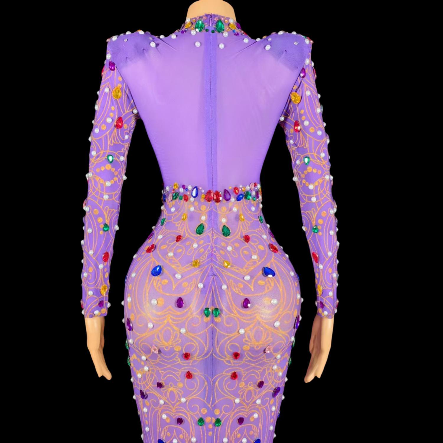 Vestido de sirena morado con d - Sparkly Rhinestone Club Party Dress reseña y precio