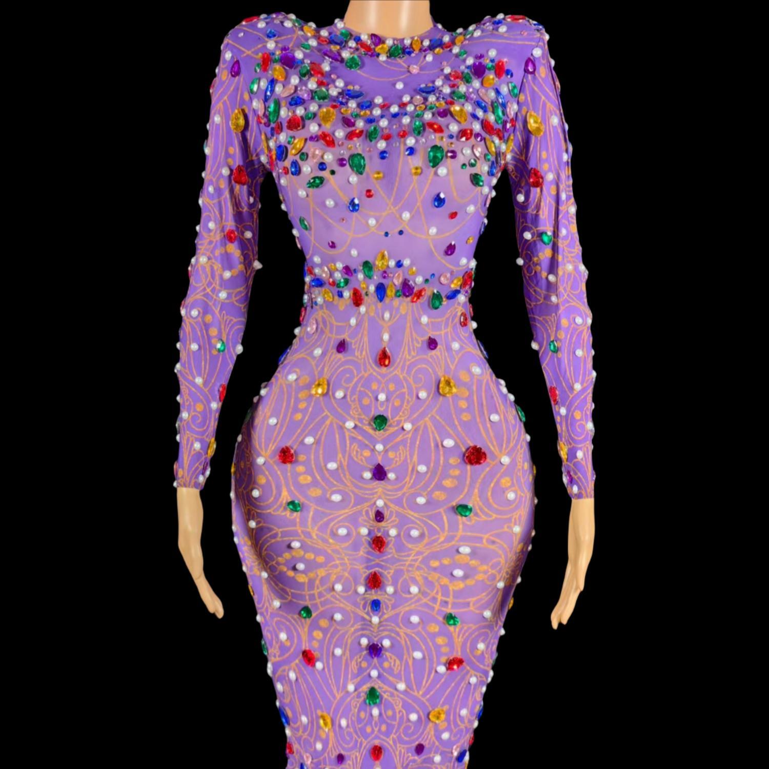 Vestido de sirena morado con d - Sparkly Rhinestone Club Party Dress reseña y precio
