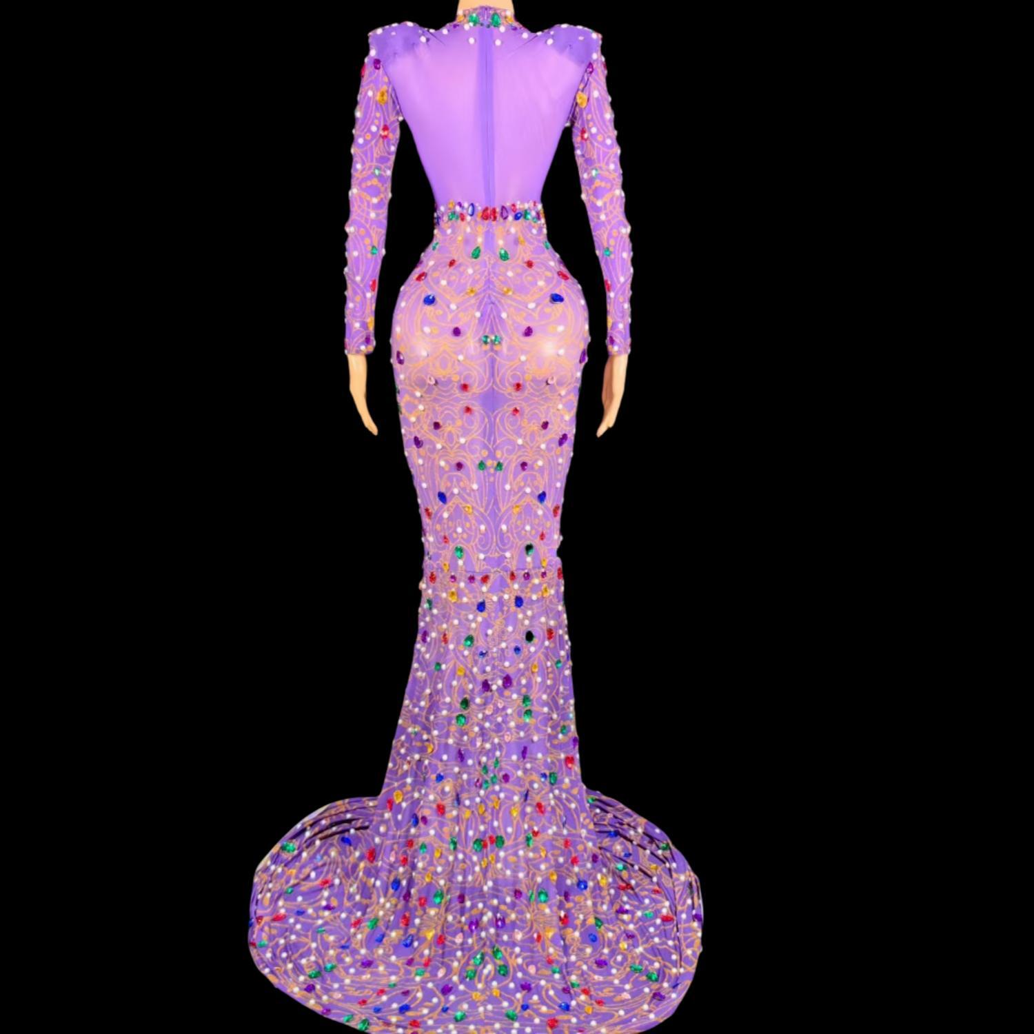 Vestido de sirena morado con d - Sparkly Rhinestone Club Party Dress reseña y precio