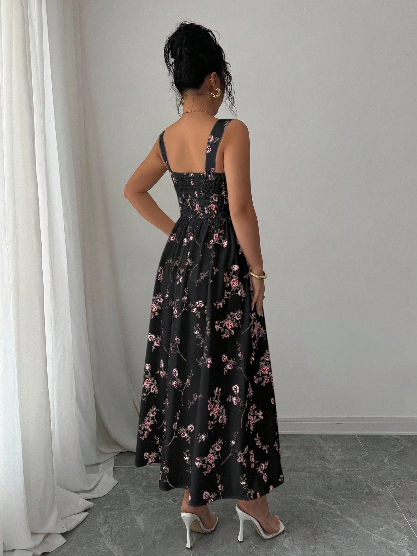 Vestido midi con estampado flo - French Vintage Floral Midi Dress reseña y precio