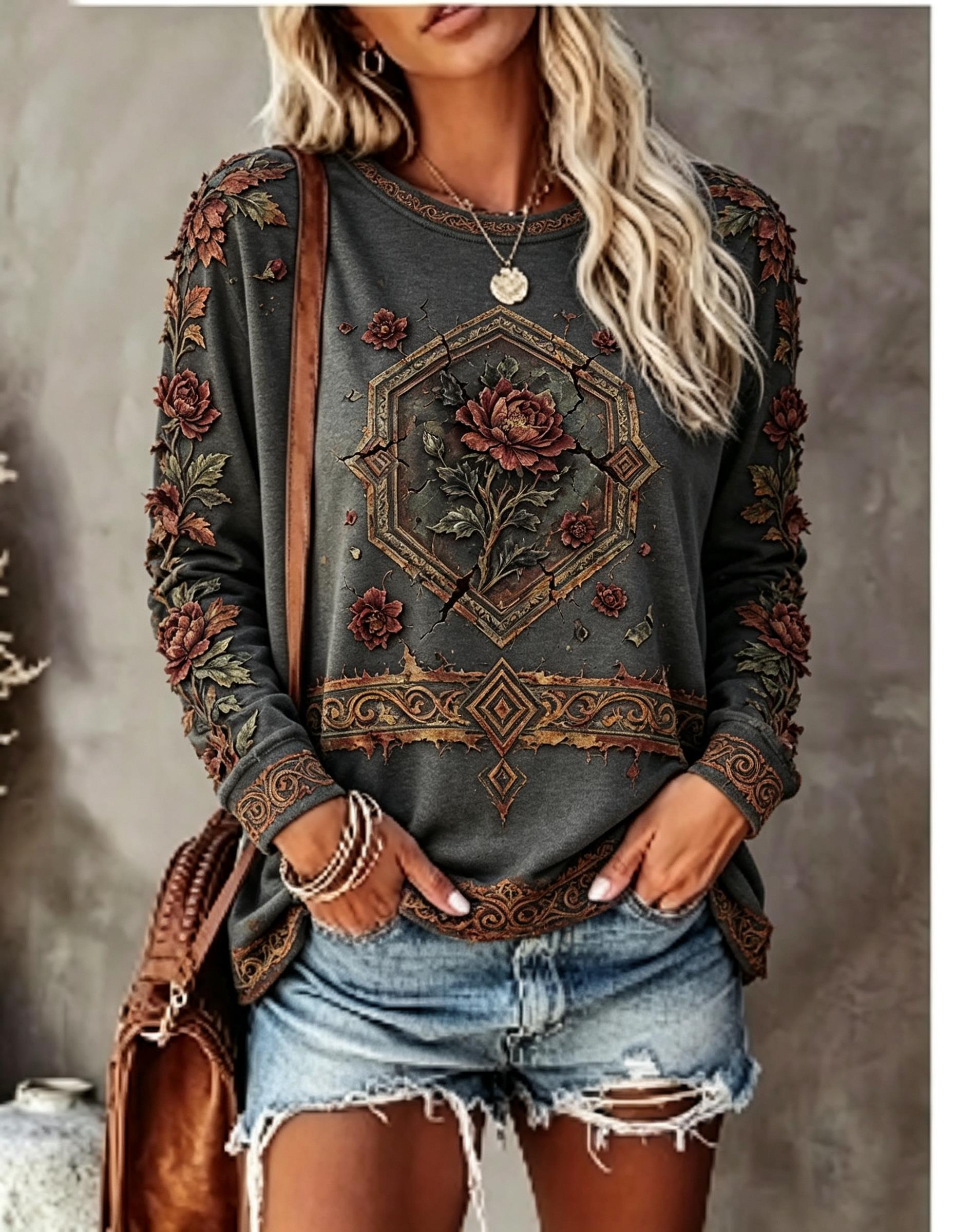Camiseta de manga larga con cu - Blouses reseña y precio