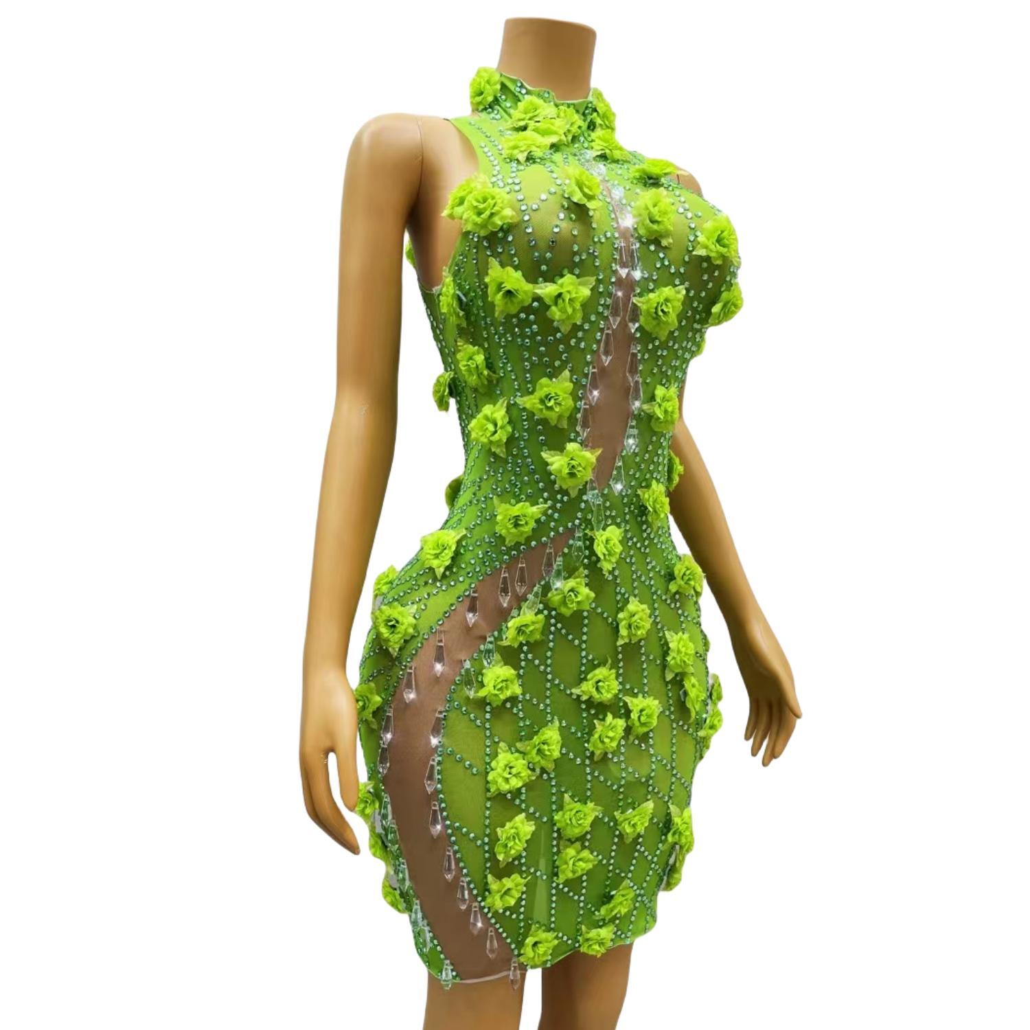 Minivestido ajustado verde con - Sparkly Rhinestone Club Party Dress reseña y precio