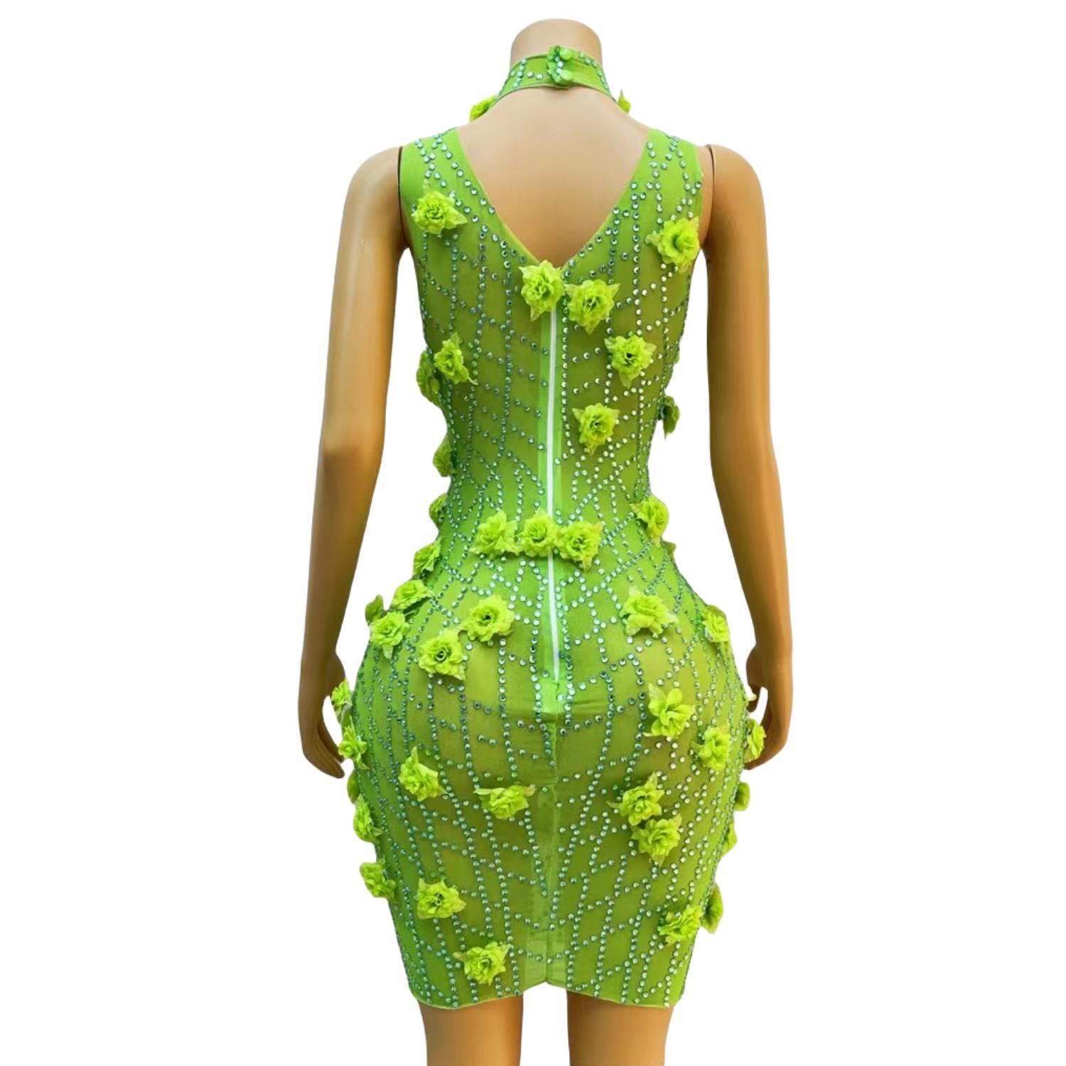 Minivestido ajustado verde con - Sparkly Rhinestone Club Party Dress reseña y precio